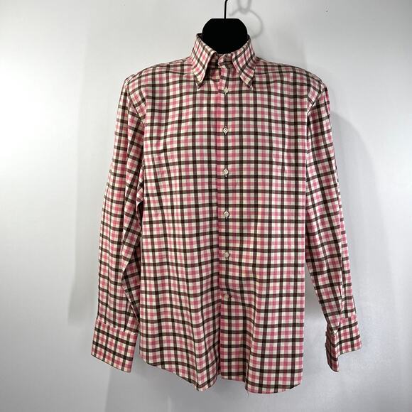Daniel Cremieux Button Down Check Shirt Pink Brown Long Sleeves Cotton Dandy - Picture 1 of 7